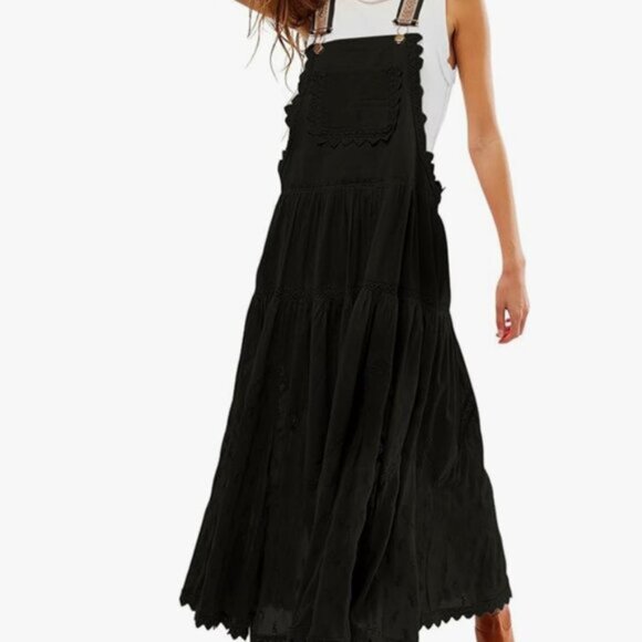 Black Overall Suspender Dress With Cutout Sides - Picture 7 of 7